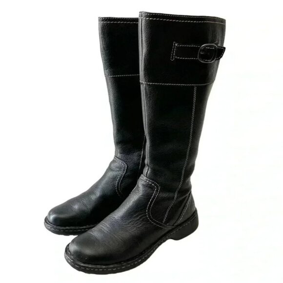 BORN Leather Riding Boots Tall Knee High Equestrian Buckle Black Size 6.5 EU37 - Picture 4 of 16